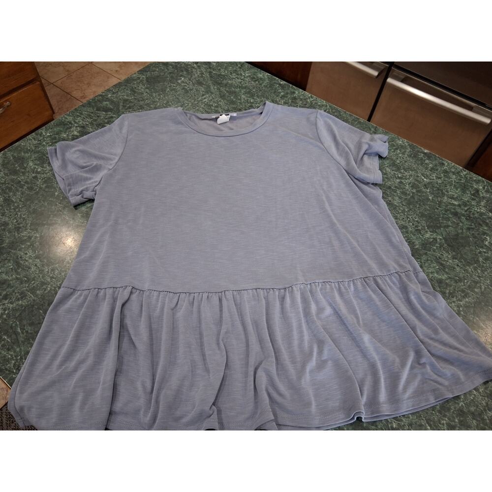 Moa Moa Women 2X Blue Babydoll Modal Top Short Sleeve Casual Cottage Ruffle Soft
